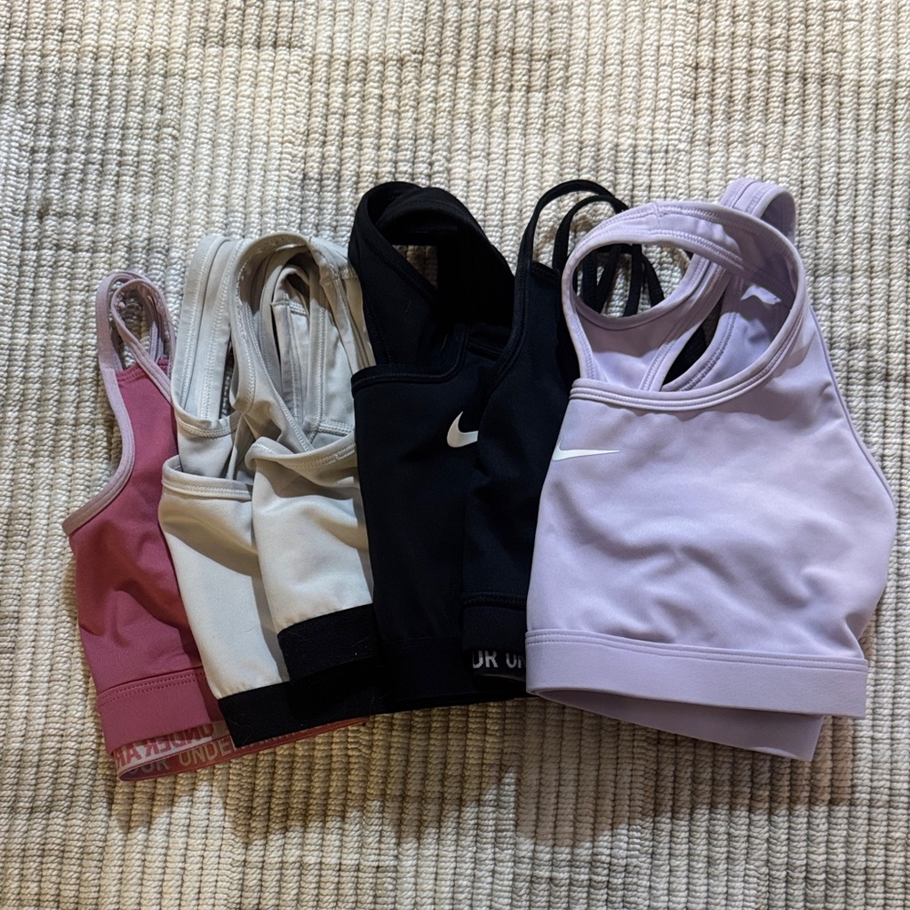 Nike and UA Sports Bra Collection - Pink, Cream, Black, Lavender